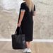 Fashion Women's plus Size Summer Dress V Neck Short Sleeve Loose Fit with Slit Hem England Style Regular Thickness_ecoleips.com