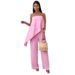 Women's Elegant Sexy Casual Strapless Ice Silk Pleated Solid Color Straight Leg Pants Set Import Clothing_ecoleips.com