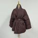 Elegant Belted Down Jacket For Women - Lightweight Slim-Fit Quilted Coat With Stand Collar, Casual Outerwear In Black/Brown/White_ecoleips.com