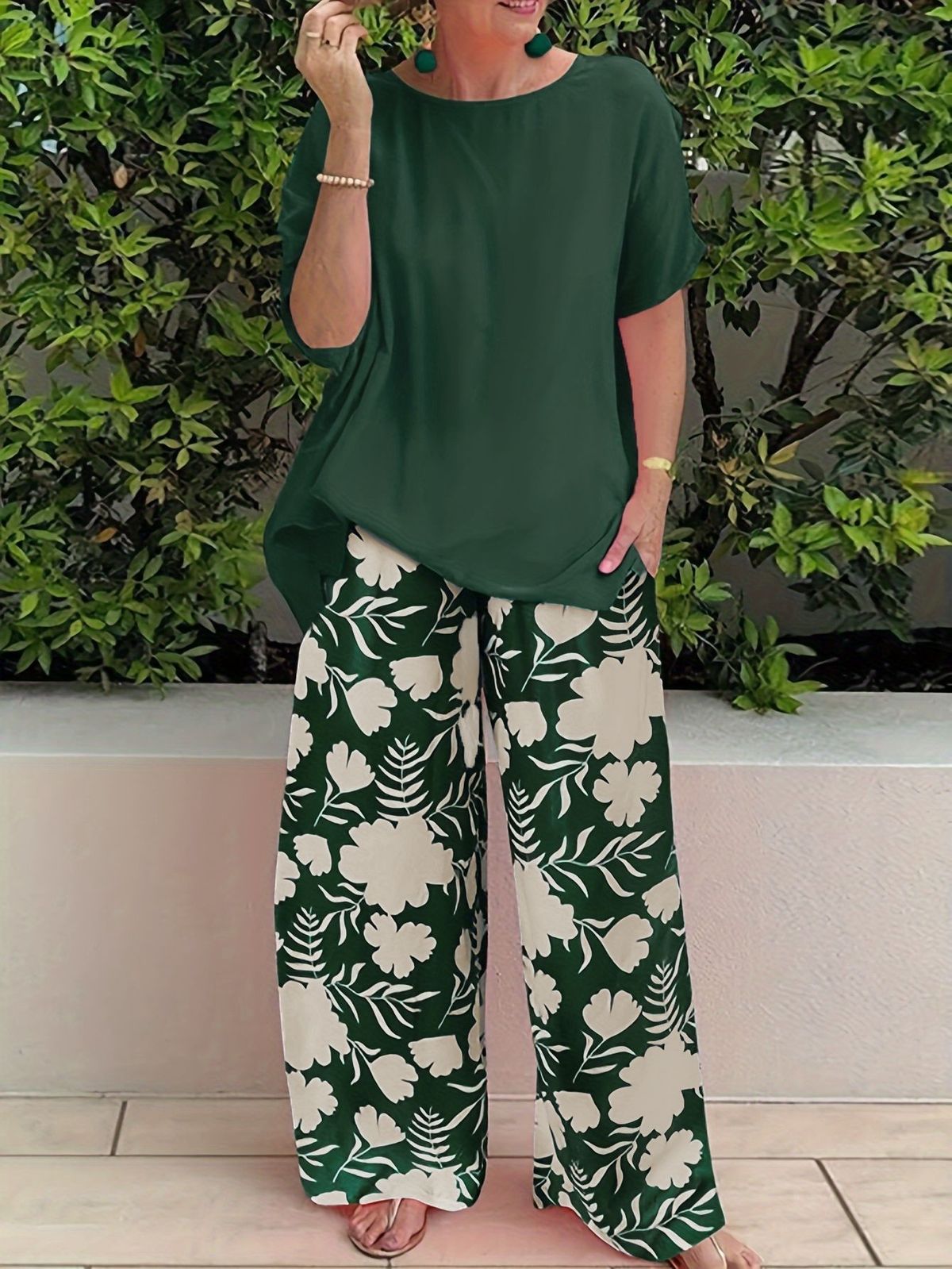 Women's Summer Fashion Casual Loose Printed Set T-Shirt And Pants Two Piece_ecoleips.com