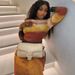 Feng Women's Fashionable Printed Round Neck Pullover Long Sleeved Slit Pleated Skirt Trendy Dress_ecoleips.com