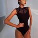 Women's Sleeveless Knitted Lace Bodysuit European American Style Base Layer Fashion Outerwear with Slit Design for Summer Spring/Autumn_ecoleips.com