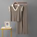 Women's Summer Two Piece Set Cross Border Style Simple Solid Color Loose Sleeveless Knit Top with Sporty Slim Fit Wide Leg Pants_ecoleips.com