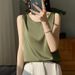 Silk Satin 2026 Spring-summer New Women's Pullover Short Top, Sleeveless Vest, Round Neck Camisole, Solid Color Inner_ecoleips.com