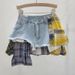 American Retro Plaid Patchwork Design Spring And Summer New High Waist A Line Denim Irregular Skirt Women's Trend _ecoleips.com