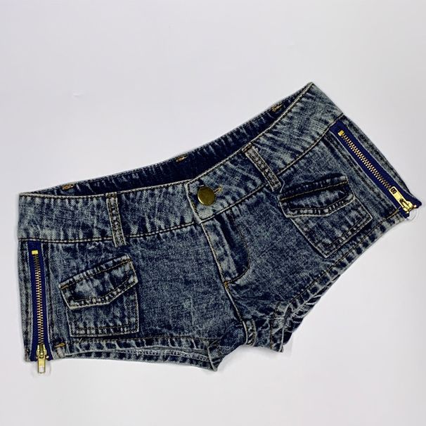 2025s New Ripped Side Slit Denim Mini Shorts Korean And Japanese Street Style Trendy Ultra Low Waist Retro Color Hot Pants For_ecoleips.com