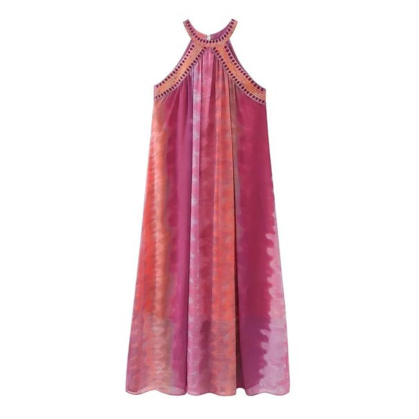 Women's Clothing Autumn New Beaded Loose Long Tie Dye Dress_ecoleips.com