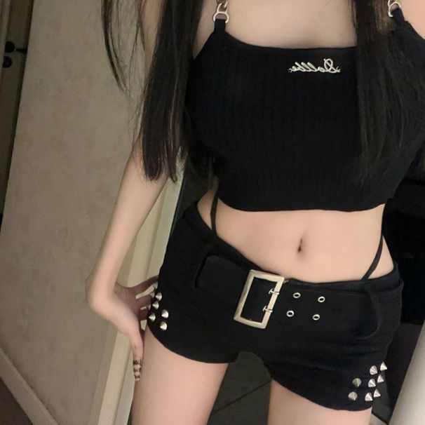 Aria Basics Aria Basics European And American Style Black Low Waist Hip Lift Slimming Hot Girl Ultra Short Pants Women Autumn New Slim Fit Rivet_ecoleips.com