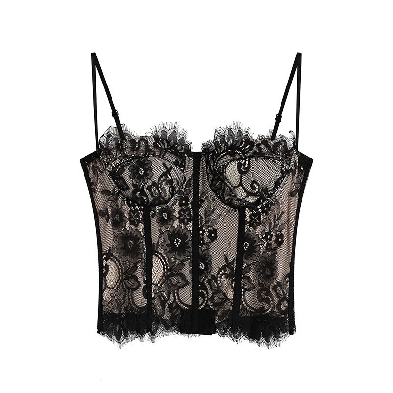 Fishbone Lace Camisole For Women With Built-in Chest Pads, Three-row Adjustable Clasps, Sexy Hollow-out Shapewear Tube_ecoleips.com