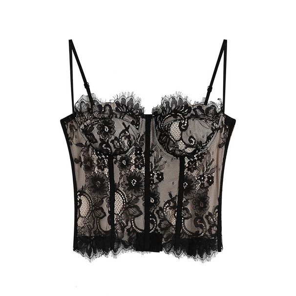 Fishbone Lace Camisole For Women With Built-in Chest Pads, Three-row Adjustable Clasps, Sexy Hollow-out Shapewear Tube_ecoleips.com