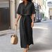Women's Clothing Solid Color Loose Short Sleeve Shirt High Waist Wide Leg Pants Cotton And Linen Casual Two Piece Set_ecoleips.com