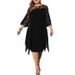 European And American Lace Patchwork Three-Quarter Sleeve Irregular Hem Chiffon Dress In Stock_ecoleips.com