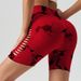 2025s Waist Peach Hip Tie-Dye Shorts For Women Side Hollow Tight Sports High Elasticity Quick-Dry Fitness Yoga Pants_ecoleips.com