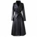 Elegant Long Trench PU Leather Coat For Women | Vintage-Inspired Belted Faux Leather Jacket | Plus Size Overcoat In Black, Anchora Red & Chocolate_ecoleips.com