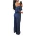 Women's Clothing Casual Women's Wide Leg Ruffled Jumpsuit Sexy Sleeveless Lace Up Denim Jumpsuit_ecoleips.com