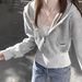 Gray Off-Shoulder Zipper Hooded Sweatshirt Jacket For Women, New Autumn Winter Lazy High-End Short Slim Cardigan Top_ecoleips.com