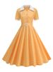 Vintage Women's Summer Dress Pink Polka Dot Peter Pan Collar Sweet Short Sleeve A-Line For Diner & Party_ecoleips.com