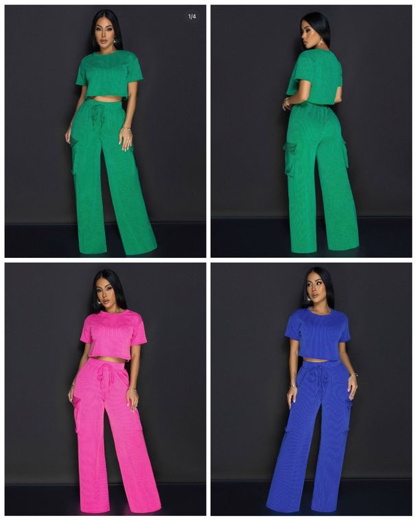 Women's Clothing New Fashion Casual Pocket Short Sleeved Top Plus Straight Trousers Suit_ecoleips.com
