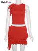 Weird Puss Women 2Piece Set Double-Deck Pleated Tassel Mini Skirt+Bandage Slim Tank Top Festival Party Sexy Matching Outfits_ecoleips.com