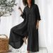 Women's Clothing Women's Loose Fit Cotton Linen Shirt Jumpsuit Style Solid Color Casual Long Sleeved Mid Length_ecoleips.com