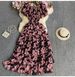Retro Floral Chiffon Dress Slimming High Waist Bubble Sleeve Holiday Cake Skirt For Women Summer New Style_ecoleips.com