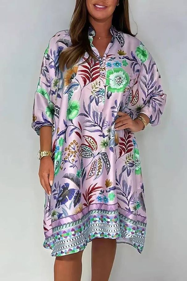 Women's Clothing New Fashion Printed Casual Dress Retro Long Sleeve Skirt_ecoleips.com