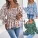 2026 Sprin/Summer Casual Square Neck Bell Sleeve Floral Chiffon Blouse Vacation Top Cross-Border Women's_ecoleips.com