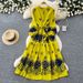 Women's Elegant Lantern Sleeve Printed Dress Belted A-Line Midi Skirt Long Sleeves Fitted Waist Spring Style Vacation Look_ecoleips.com