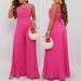 Women's Clothing Pleated Craft Sling Waist Wide Leg Flared Jumpsuit_ecoleips.com