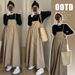 Autumn New Korean Fashion Knitted Top + Khaki Vest Dress Two-Piece Set For Pregnant Women_ecoleips.com