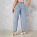 Women's Clothing High-Waisted Wide-Leg Jeans Extra Long Style For Spring/Autumn Regular Fit Solid Polyester_ecoleips.com