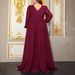 Plus Size V-Neck Chiffon Ball Gown With 3D Lace & Bell Sleeves – Elegant Evening Dress For Women (S-4XL, 3 Colors)_ecoleips.com