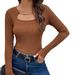 Voya Women's 2026 Autumn/winter Long Sleeved T-shirt With Sexy Hollowed Out Base And Short Solid Color Top Underneath_ecoleips.com