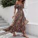 2026 Women Boho Bohemian Holiday Dress, One Shoulder Princess Sleeve Vacation Casual Maxi Dress_ecoleips.com