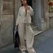 2025 Autumn New Solid Color Casual Two-Piece Set European American Style Fashionable High-End Tie-Waist Shirt And_ecoleips.com