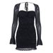 Sexy See Through Mesh Long Sleeved Dress For Women Style Sequined Square Neck Backless Design With Underwire_ecoleips.com
