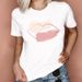 Popular Women's Clothing, Round-neck Printed Pink Heart Short-sleeve Top For Women_ecoleips.com