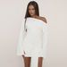 European American Fashion Solid Color Off-shoulder Long Dress With Bell Sleeves, Stylish Drape Details, And A_ecoleips.com