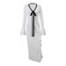Women's Sexy V Neck Lace Up Ruffled Long Sleeve Side Slit Bodycon Midi Dress – Ins Style Fall Gown 2026_ecoleips.com