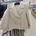 Women's Double-Faced Wool Coat - Premium Short Suit Collar Cashmere Overcoat In Greyish/Black/Oat (S/M)_ecoleips.com