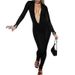 Women's Deep V Long Sleeve Jumpsuit Backless Tight Fit Fashionable Sexy Clothing_ecoleips.com