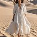 2025 Summer New European American Cross-Border Women's Fashion Fresh And Sweet V-Neck Solid Color Cotton-Linen Casual_ecoleips.com