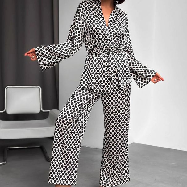 Cross-Border New Printed Loose Satin Long-Sleeve Long-Pants Pajamas Two-Piece Set European And American Autumn_ecoleips.com