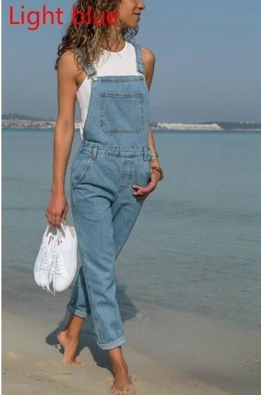 European And American Cross-Border Denim Overalls Plus Size Women's Pants Solid Color Jeans NK311_ecoleips.com