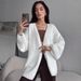 Oversized Alpaca-Style Cardigan Coat Longline Knit Duster With Lantern Sleeves ( Warm Winter Layering Essential In White/Charcoal)_ecoleips.com