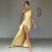 Elegant Split Neck Sleeveless Bodycon Dress For Women – Sexy A-Line Evening Gown With High Slit, Stretchy Polyester Spandex, Ice Cream Colors_ecoleips.com