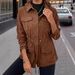 Corduroy Collar Jacket For Women – Slim-Fit Workwear Style Coat With Multiple Pockets (Dark Brown, S/M/L/Xl)_ecoleips.com