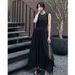 2025 Spring Casual Cotton Two-Color Waist Cinched A-Line Flared Skirt Mid Length Sleeveless Women's Dress_ecoleips.com