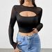 European And American Cross-border 2026 New Sexy Front-cutout Mesh Splicing Long-sleeve Short T-shirt Slimming Top For_ecoleips.com