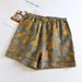 Vintage Yarn-dyed Print Pajama Pants For Women's Summer Cotton Sleep Shorts Thin Loose Pockets Elastic Waist Sleep Bottoms_ecoleips.com
